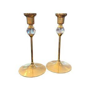 Valerio Albarello 24K Gold Plated GEP Brass USA Swarovski Crystal Candle Holders